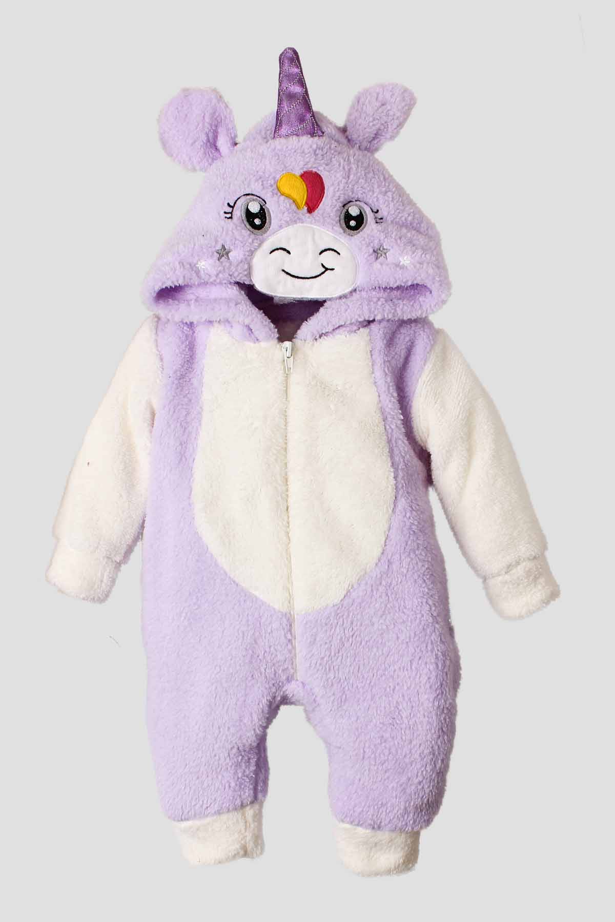 Unicorn Figürlü Kapüşonlu Peluş Bebek Tulum 0-12 Ay